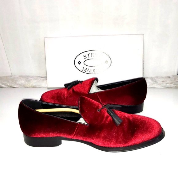 Steve Madden Burgundy Velvet Finish Tasseled Oxford Dress Shoes 10.5 New in Box